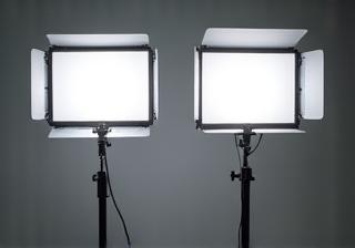 Two studio LED panels with diffusers and stands